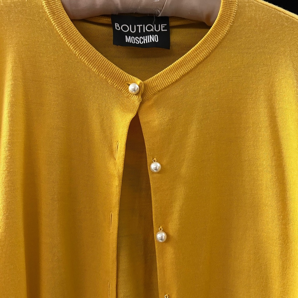 Moschino Mustard Cardigan with Pearl Accents